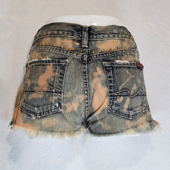7 For All Mankind Designer Denim Cutoff Shorts – Blue Raw Hem Mid Rise Sz 25 - Picture 3 of 14